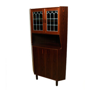 Danish Modern Rosewood Corner Bar w/ Stained Glass Doors