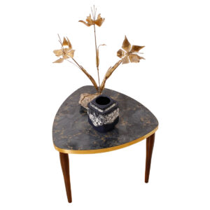 Triangular Brass Trimmed Accent Table