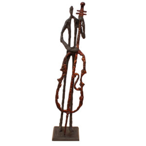 Tall Metal Bass Player Vintage Sculpture