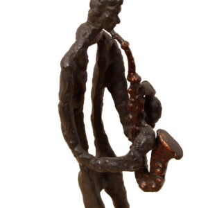 Tall Metal Jazz Saxophone Player Vintage Sculpture