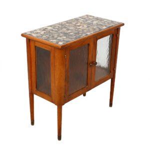 Petite Decorative Tile & Walnut Storage / Bar Cabinet with Glass