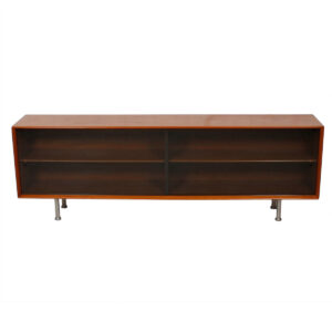 Low Danish Teak Sideboard / Media Cabinet w/ Sliding Smoked Glass Doors
