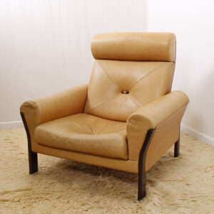 Rare Rosewood & Leather Tall Back Lounge Chair by Komfort, Denmark