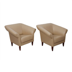 Modern Pair of Leather Lounge / Club Chairs