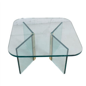 Pace Collection Vintage Rounded Glass & Brass Coffee Table