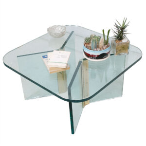 Pace Collection Vintage Rounded Glass & Brass Coffee Table