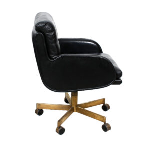 Leather & Brass Swivel Chair by DUNBAR