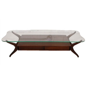 Vladimir Kagan Walnut & Glass Top Coffee Table w/ Drawers