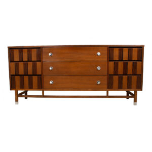George Nelson Style Walnut Dresser w/ ‘Radio Knob’ Pulls & Rosewood Accents