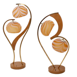 Pair of Vintage MOD Asymmetrical Lamps w / Glazed Shades