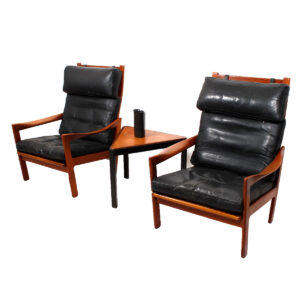 Rare Pair of Illum Wikkelso Teak & Leather Lounge Chairs
