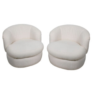Pair of Kagan Style Upholstered Swivel Lounge Chairs