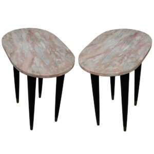 Unique Pair of Pink Marble Oval Accent / End Tables