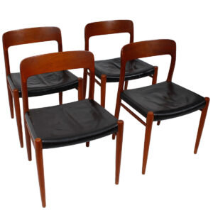 Set of 4 Leather Danish Teak Niels Moller #75 Dining Chairs