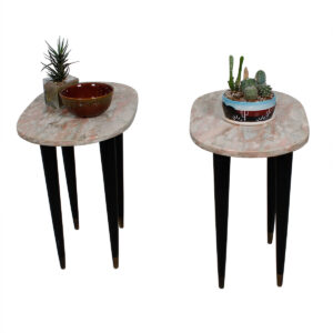 Unique Pair of Pink Marble Oval Accent / End Tables