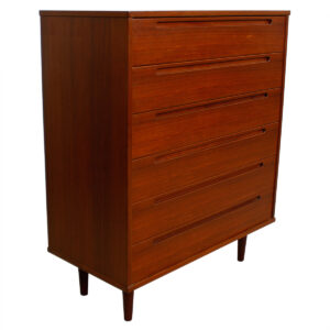 Danish Modern Tall Teak 6 Drawer Dresser / Chest