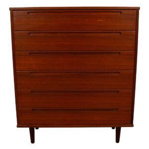 Danish Modern Tall Teak 6 Drawer Dresser / Chest
