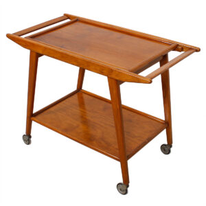Exotic Wood 2-Tier Rolling Bar Cart w / Removable Serving Tray