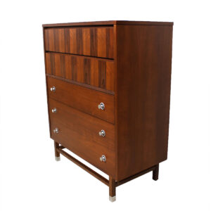 George Nelson Style Walnut Chest w/ ‘Radio Knob’ Pulls & Rosewood Accents