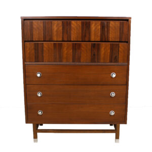 George Nelson Style Walnut Chest w/ ‘Radio Knob’ Pulls & Rosewood Accents