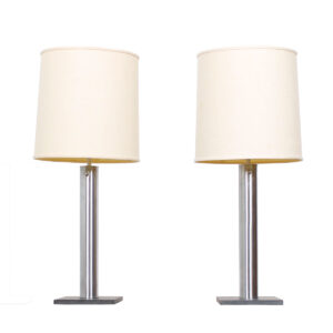 Slate & Brushed Nickel Column Form Pair of Table Lamps by Nessen Studios NY