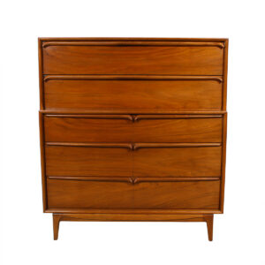 Walnut Mid Century Sculpted Pull Tall Dresser
