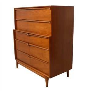 Walnut Mid Century Sculpted Pull Tall Dresser