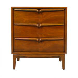 Walnut Mid Century Sculpted Pull Compact Night Stand