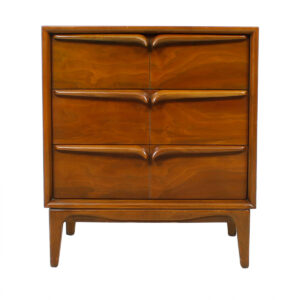 Walnut Mid Century Sculpted Pull Compact Night Stand