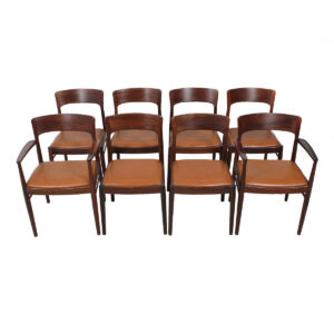 Set of 8 (2 Arm + 6 Side) Danish Rosewood & Distressed Leather Chairs