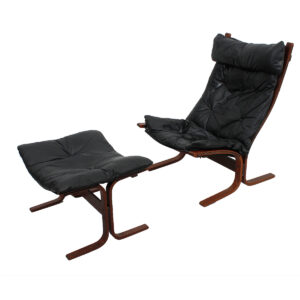 Westnofa Ingmar Relling Black Leather Siesta Chair & Ottoman