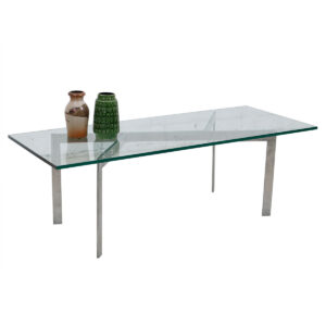 Paul Kjærholm Style Glass & Chrome Geometric Base Coffee Table