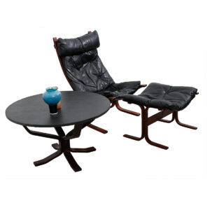 Westnofa Ingmar Relling Black Leather Siesta Chair & Ottoman