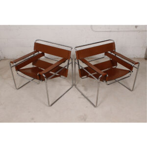 Early Pair of Gavina / Knoll Italian Modern Wassily Leather Chairs