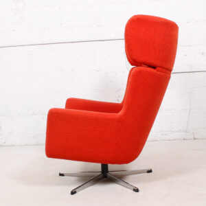 ‘Papa Goes Star Trek’ Red Upholstered Swivel Lounge Chair w / Chrome Star Base