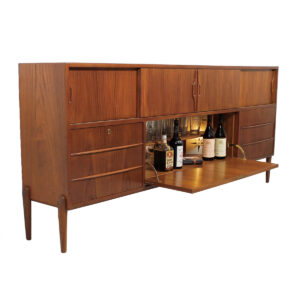 Super-Slim Rare Danish Teak Long Bar Cabinet / Storage Sideboard