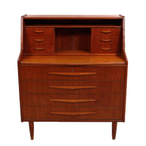 Randers Danish Modern Teak Compact Secretary / Desk with ‘Pontiac’ Pulls