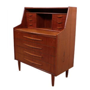 Randers Danish Modern Teak Compact Secretary / Desk with ‘Pontiac’ Pulls