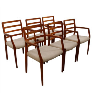 Set of 6 — 4 Arm (#68) + 2 Side (#85) Danish Teak Niels Moller Dining Chairs