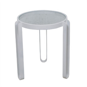 Round White Cast Iron Side Table w/ Glass Top