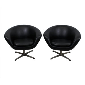 Classic Pair of Black Overman Swedish Pod Swivel Chairs