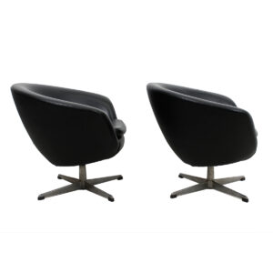 Classic Pair of Black Overman Swedish Pod Swivel Chairs