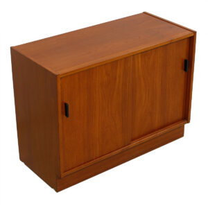 Danish Modern Teak Vinyl / Bar Compact Storage Cabinet
