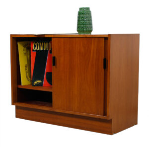 Danish Modern Teak Vinyl / Bar Compact Storage Cabinet
