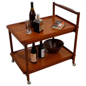 Solid Teak Danish Rolling Bar / Serving Cart with Removable Trays