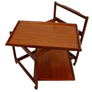 Solid Teak Danish Rolling Bar / Serving Cart with Removable Trays