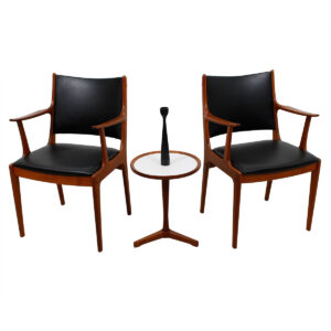 Reupholstered Pair of Danish Modern Teak Arm Chairs