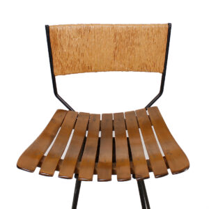 Set of 3 Arthur Umanoff Iron, Wood & Raffia Swivel Stools