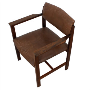 Danish Modern Rosewood Brown Leather Arm Chair