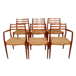 Set of 6 (2 Arm + 4 Side) Danish Teak Niels Moller Dining Chairs